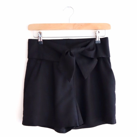 Belted High Waist Soft Linen Shorts - Black, XS - Picture 2 of 5